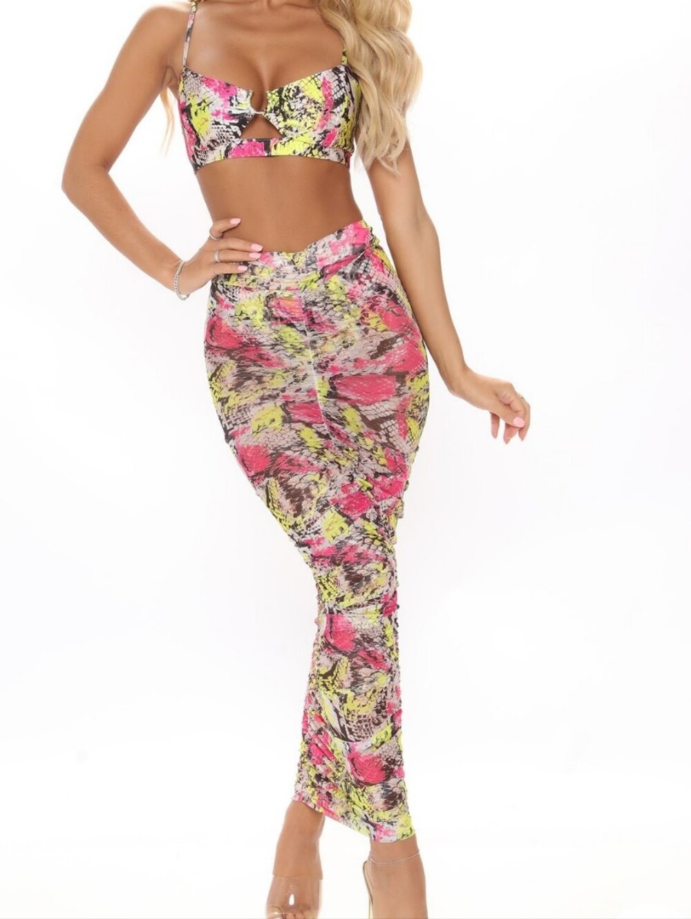 Neon Snake Print High-Waist Bikini 3 pc Set
